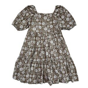 Floral Puff Sleeve Tiered Midi Dress‎ Taupe Size XL Boho Cottagecore Bloomcore